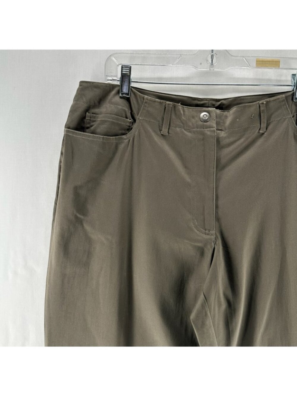 Avenue Stretch Chino Pants Womens 16 Petite Straight Leg Snap High Waisted Brown - Picture 6 of 12